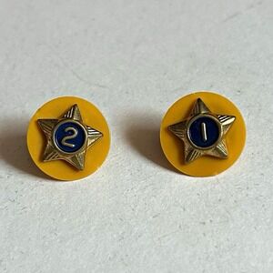 Yellow/Blue Star Number Lapel Pins w/ Clutch Backs Pair "1" and "2"